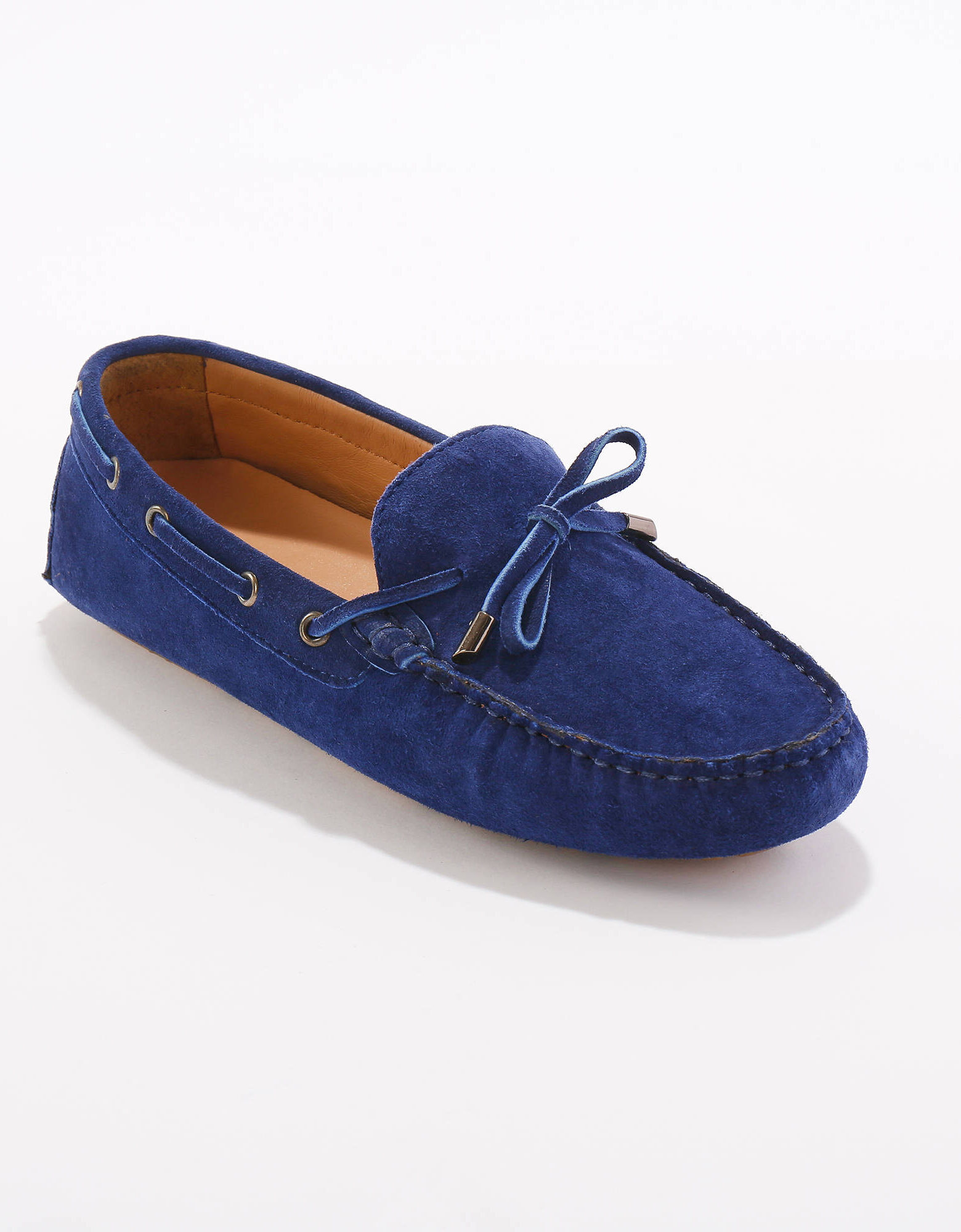 Mocassins en cuir ultra-souple à liens (bleu)